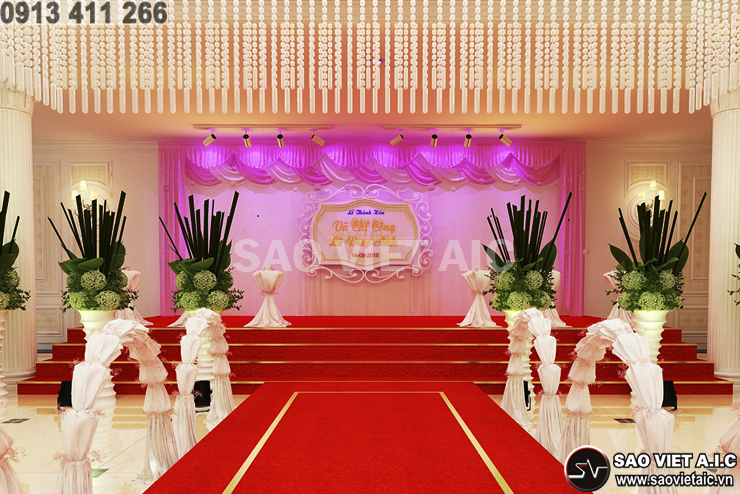Khu vực sảnh chính trang trí hoa cưới ấn tượng  hài hòa về màu sắc  và nội thất chung của nhà hàng