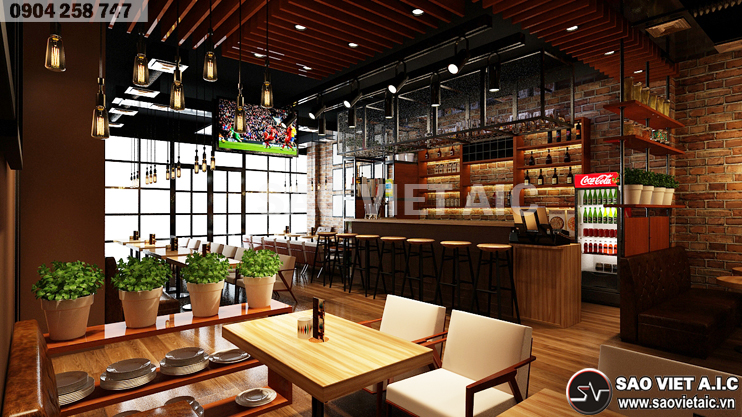 Quán cafe được thiết kế với tông màu tối, sự chuyển đổi nhẹ nhàng giữa 2 mảng màu tối và ánh sáng tự nhiên bên trong quán. Màu nâu của gỗ làm nổi bật sắc thái nhẹ nhàng của những đồ vật trang trí 