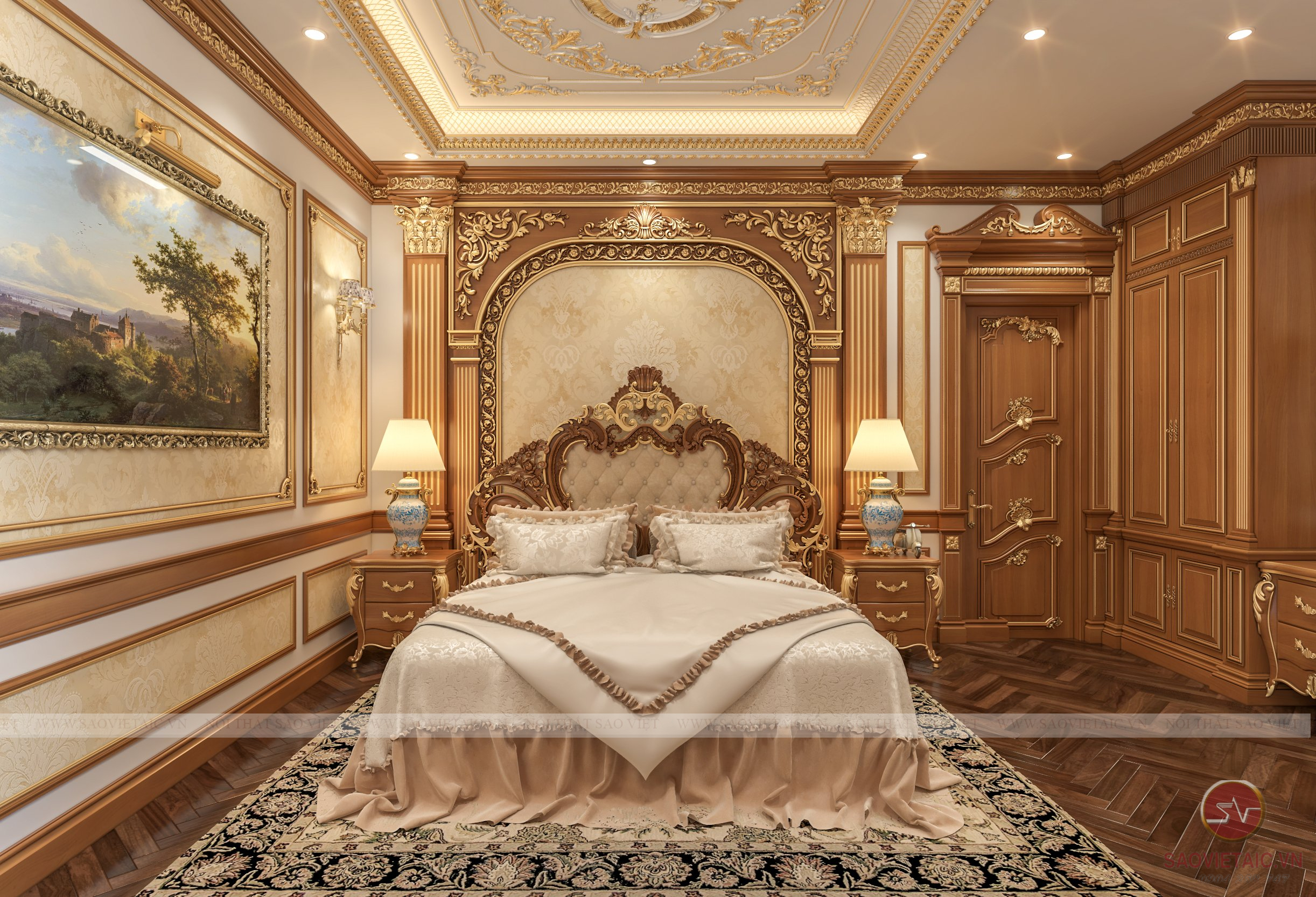 Dự án cải tạo nội thất phòng ngủ tân cổ điển sang trọng, đẳng cấp với gỗ gõ đỏ tại Sơn Tây